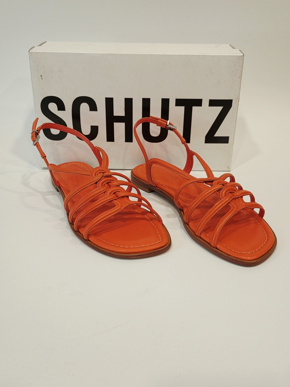 SCHUTZ Octavia Flat Bright Orange Strappy Slingback Womens Sandals US Size 9